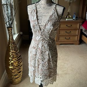 Dress the population Lace cream and tan dress